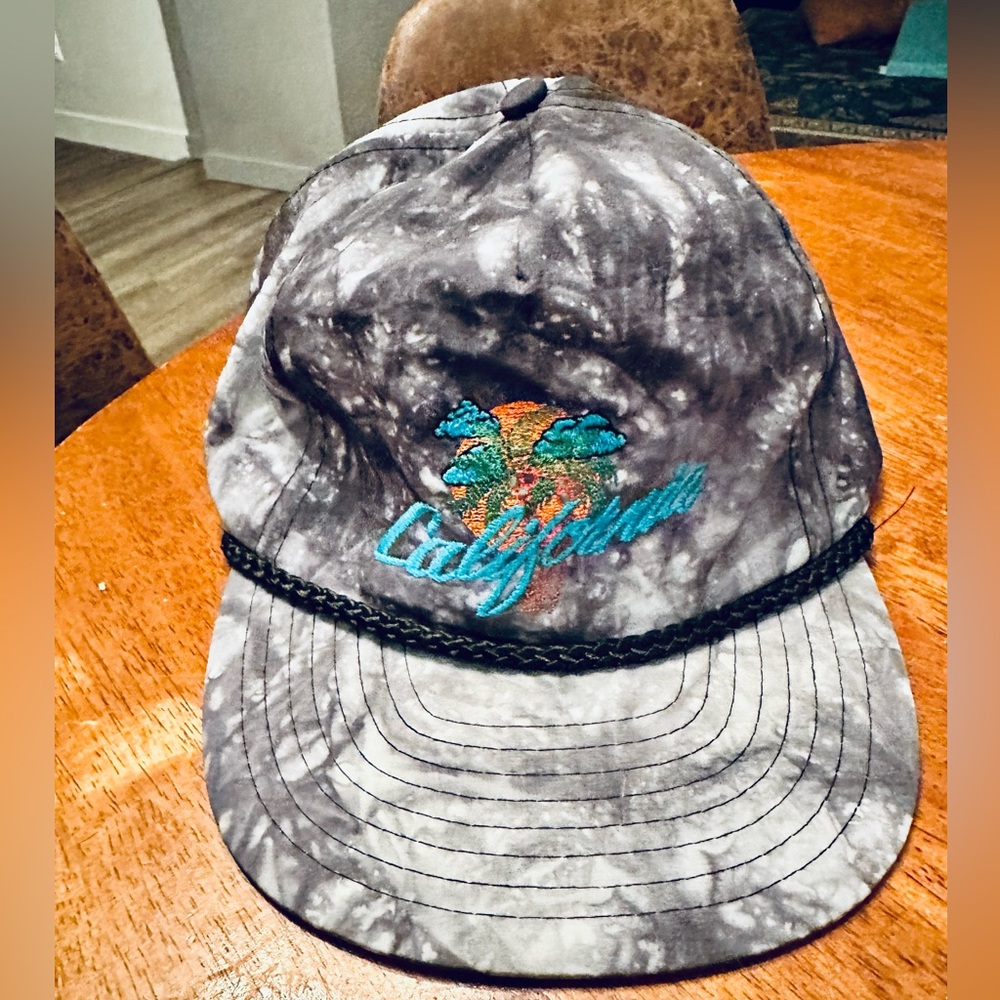 California‎ Tie Dye Hat Rope Braid Palm Tree Graphic Adjustable Cap